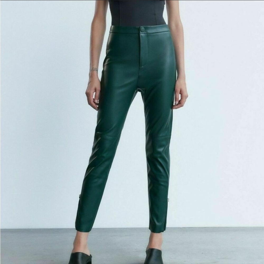 ZARA Faux Leather High-Waisted Blogger's Favorite Green Leggings